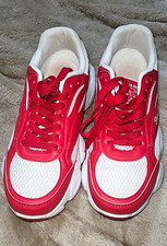 True Religion Red/White Lace-Up Low Top Athletic Sneakers Logo Wing Graphic picture