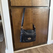 Fossil Black Leather Bag Keyhole Logo Multi Pocket  picture