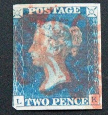 GB QV 1840 2d 2 penny blue. SG5 Red maltese cross 3 good margins LK letters picture