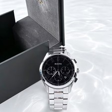 Bulova Wilton 96B288 Classic Black Dial Stainless Chronograph Men's Quartz Watch picture