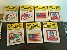 VINTAGE 1969 THE SHOW OFFS EMBLEMS CHECKERED FLAG AL HELEN BIKE PEACE FLAGS LOT picture