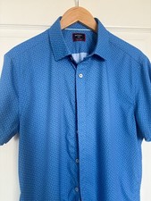 Untuckit Mens Large Slim Fit Blue Performance Short-Sleeve Livingston Shirt picture