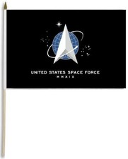 US SPACE FORCE Flag 12x18in Stick USA Army White Logo Flag 100D 24INCH STAFF picture