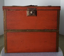 Vintage Hand Painted  Metal Trunk Box Storage Chest Red (10 X 12in) picture