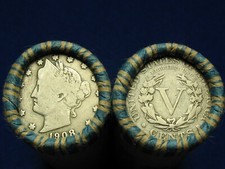 ONE SHOTGUN ROLL FULL OF 40 LIBERTY V NICKELS OLD U.S. COIN LOT 1883-1912 picture