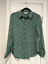 Boden Size 6 Green Floral Button Front Silk Shirt Blouse Green Ditsy Print picture