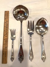 4 Piece 1847 Rogers Old Colony Silverplate Soup Ladle Serving Spoon Forks NOmono picture