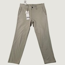 NWT Zara The Melange Pant Men's US 32 Beige Slim Stretch Chino Trousers picture