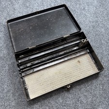 Vintage Metallic Tool Box Metal 1930s USA Includes 2 VTG Cast Steel Sockets Rare picture