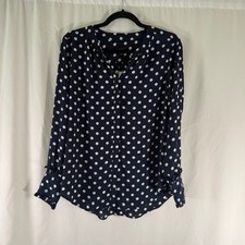 New J. Crew Blouse Women's Medium Blue Polka Dot Long Sleeve Vneck Semi Sheer picture
