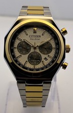 Vintage Men's Citizen Eco-Drive Chrono Quartz White Dial Date/Small-Sec Watch picture
