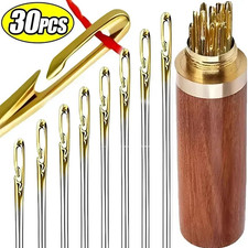 30pcs Self-Threading Blind Sewing Needles with Wooden Storage Case - NEW picture