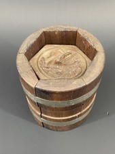 Antique Primitive Wood Butter Mold Case Barrel Hexagon Swan Shape picture