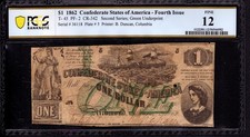 1862 $1 CONFEDERATE STATES OF AMERICA NOTE T-45 PF-2 PCGS B FINE F 12 picture