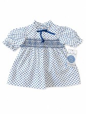 Polly Flinders NWT Hand Smocked Blue Polka Dot Dress T2 Vintage Style picture