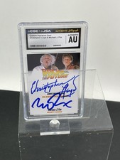 Michael J Fox & Christopher Lloyd Dual Signed card CGC-JSA Slabbed Authentic picture