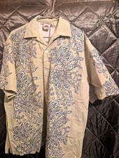 No Fear Hawaiian Shirt Men 90s Vintage Floral Button-Up, Tribal Camp Blue XL picture