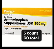 Perrigo Acetaminophen Suppositories 650mg 60 Count -Expiration Date 6-28 picture