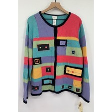Vintage Koret Patchwork Sweater Womens XL Colorblock Colorful Cottage Art NEW picture