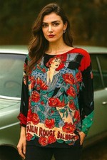 Vintage Carole Little Moulin Rouge Tunic Top Dolman Sleeve Wearable Art  picture
