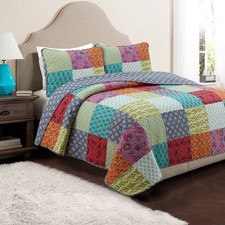 Bright Bold Multi Color Boho Floral Patchwork Cotton  Quilt Bedding Set picture