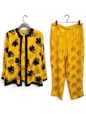 Vintage 100% Silk 2 Piece Floral Lounge Set Jacket Pants Size 14 picture