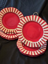 Pier 1 Candy Cane Salad Plates Christmas Holiday Stripes Set of 8 Un-Used NWT picture