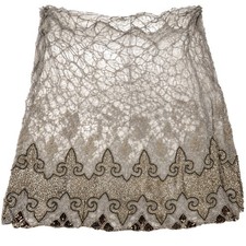 Antique 1910s 1920s Beaded Silk Chiffon Skirt Panel Gold Sequins Fleur de Lis picture