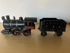 Antique Cast Iron Wind-Up Steam Locomotive & P.R.R. Tender Prewar Toy Train picture