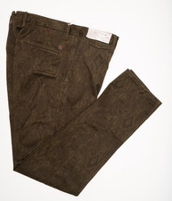 INCOTEX Paisley Olive Green Dress Pants Cotton Slim Fit Flat Front Slacks 35 picture