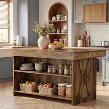 55-Inch Kitchen Island with Storage Shelves Farmhouse Counter Height Bar Table picture
