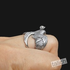 Unique 925 Sterling Silver Detailed Open Wing Bird Swallow Wrap Ring Adjustable picture