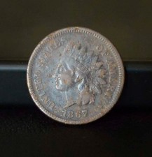 Old US 1867 Indian Cent 1c Penny Strong Date Partial Liberty picture