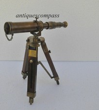 Antique Nautical Vintage Decorative Solid Brass Telescope with Wooden Tripod picture