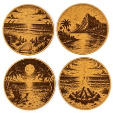 Tropical Beach Scenes Round Cork Coaster Set of 4 – Laser Engraved Coastal Drink picture
