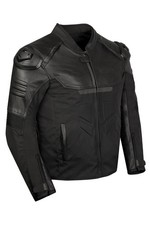 Premium Men's Black leather Textile Motorcycle Biker Reflective CE Armor Jacket picture