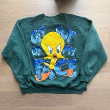 Vintage 90s Tultex Looney Tunes Tweety Bird Sweatshirt Green XL Get Out My Face picture
