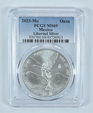 2023 Mo Mexico 1 Onza Silver Libertad MS69 PCGS Blue Label picture