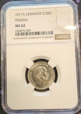 1871A Germany 2.5 Silbergroschen Prussia NGC MS62 Graded picture