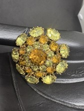 Vintage amber and citrine prong-set cluster brooch faceted crystals  picture