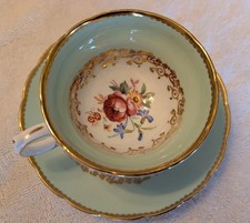RARE Vintage Grosvenor Fine Bone China Teacup and Saucer - Mint Green Floral picture