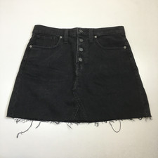 NWOT MADEWELL Black Wash Rigid A-Line Raw Edge Hem Denim Skirt Womens sz 29 picture