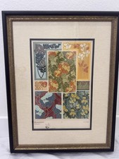 E.A.Séguy Authentic 1902 Art Nouveau Pochoir - Rhododendron Lunaire - Framed Vtg picture