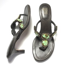 Pelle Moda VTG Y2K Turquoise Stone Thong Mule Leather Sandal Kitten Heels 6.5 picture