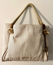 Michael Kors Beige Tote w/ Rope Double Handles, Magnetic Closure, Logo Charm picture