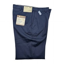 Haggar Mens 34x32 Classic Fit Flat Front Navy Blue Khaki Pants Expandable Waist picture