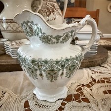 Antique J&G Meakin GENOA 16 Oz Pitcher Green Transferware England c1900 picture