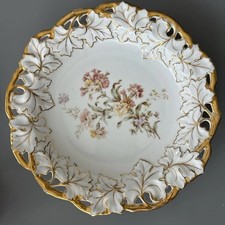 Large Antique Carl Tielsch 12.5 Reticulated Plate Hand Painted Floral Gold Trim picture