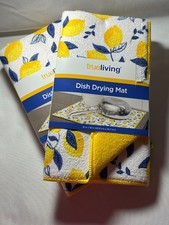 True Living Reversible Drying Mats, 2 Pack Mats White & Yellow Lemons, 16