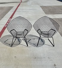 Set Of 2 Vintage Knoll Mid Century Style BERTOIA Diamond Wire Lounge Chairs picture
